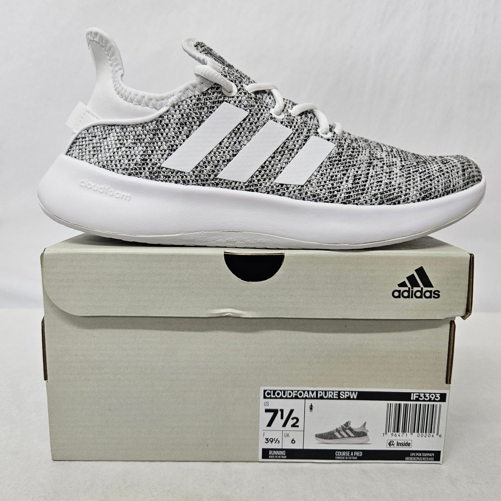 Adidas Cloudfoam Pure SPW Running Shoes IF3393 Grey White Black Women's Size 7.5